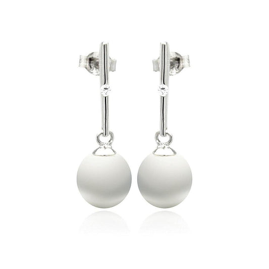 Silver 925 Rhodium Plated Fresh Water Pearl Dangling Stud Earrings - STE00881 | Silver Palace Inc.