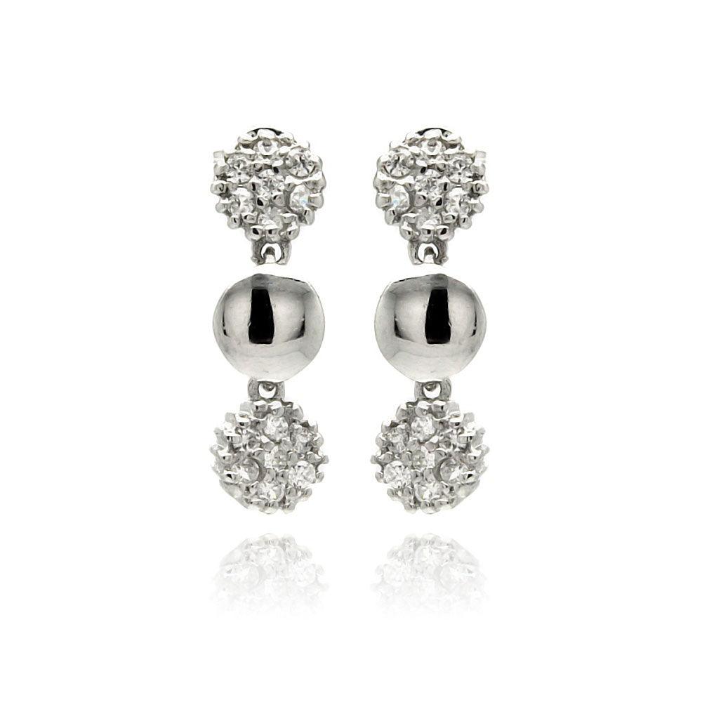 Silver 925 Rhodium Plated Round Cluster CZ Dangling Stud Earrings - STE00882 | Silver Palace Inc.