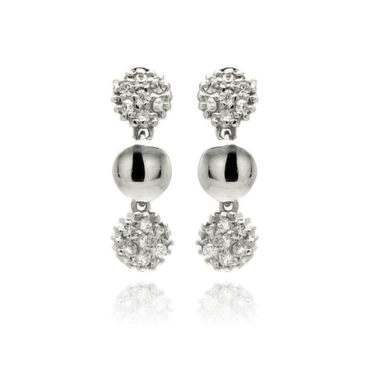 Silver 925 Rhodium Plated Round Cluster CZ Dangling Stud Earrings - STE00882 | Silver Palace Inc.