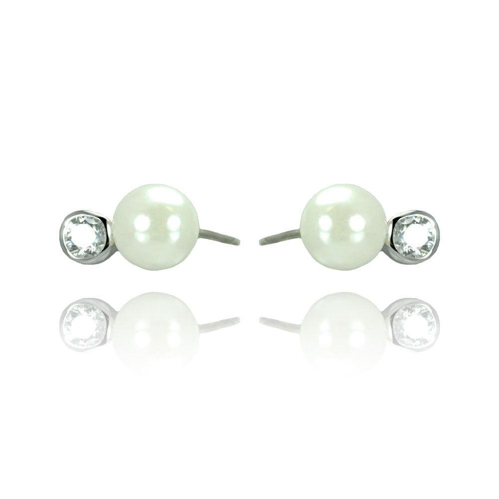 Silver 925 Rhodium Plated Pearl Stud Earrings - STE00909 | Silver Palace Inc.