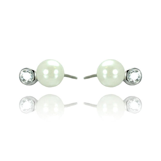 Silver 925 Rhodium Plated Pearl Stud Earrings - STE00909 | Silver Palace Inc.