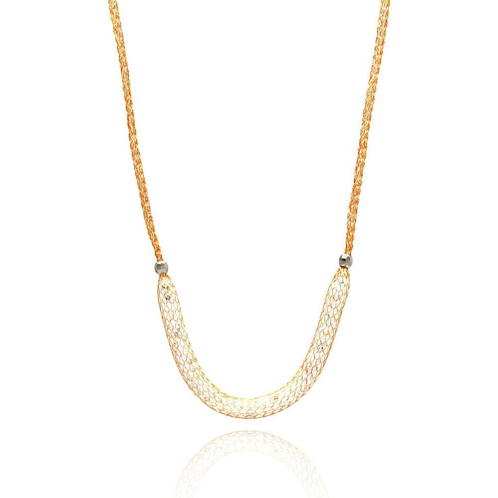 Closeout-Silver 925 Rose Gold Plated Mesh Necklace Filled with CZ - ITN00024RGP | Silver Palace Inc.