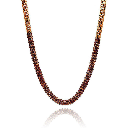 Closeout-Silver 925 CZ Rose Gold Plated Italian Necklace - ITN00042RGP | Silver Palace Inc.