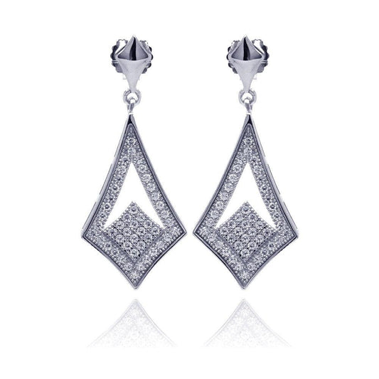 Silver 925 Rhodium Plated Micro Pave Clear Open Sharp Marquis CZ Dangling Stud Earrings - ACE00039 | Silver Palace Inc.