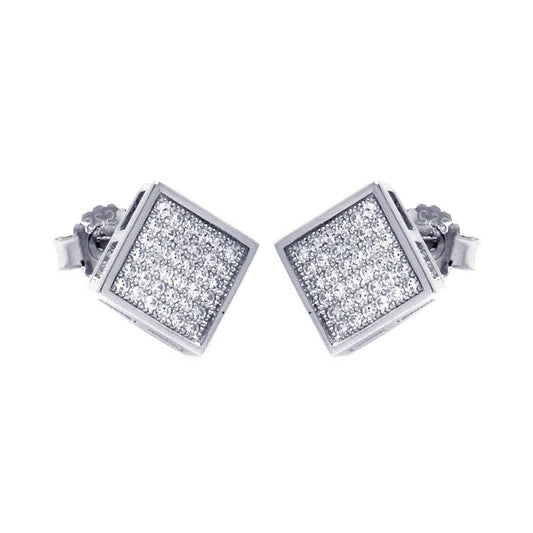 Silver 925 Rhodium Plated Micro Pave Clear Square CZ Stud Earrings - ACE00041 | Silver Palace Inc.