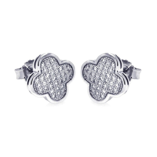 Silver 925 Rhodium Plated Micro Pave Clear Clove CZ Stud Earrings - ACE00044 | Silver Palace Inc.