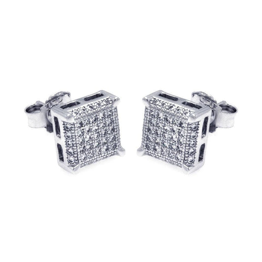 Silver 925 Rhodium Plated Micro Pave Clear Square CZ Stud Earrings - ACE00045 | Silver Palace Inc.