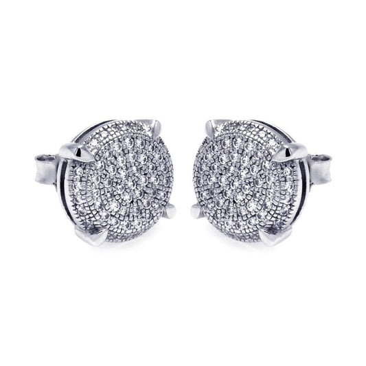 Silver 925 Rhodium Plated Micro Pave Clear Circle CZ Stud Earrings - ACE00046 | Silver Palace Inc.