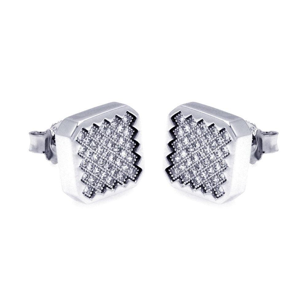 Silver 925 Rhodium Plated Micro Pave Clear Round CZ Earrings - ACE00055 | Silver Palace Inc.