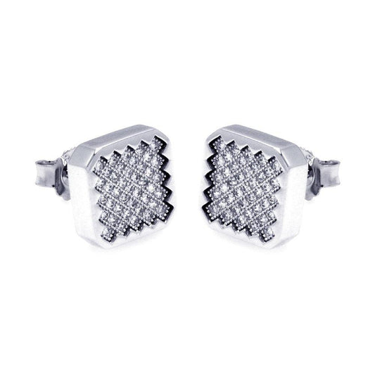 Silver 925 Rhodium Plated Micro Pave Clear Round CZ Earrings - ACE00055 | Silver Palace Inc.