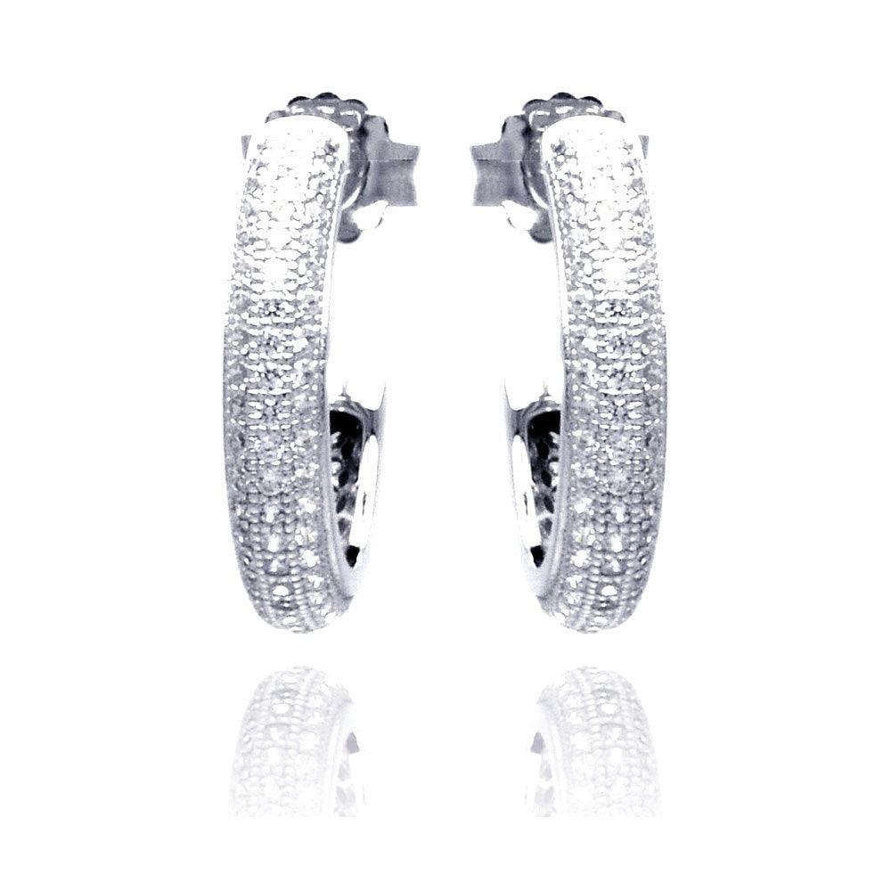 Silver 925 Rhodium Plated Micro Pave Clear Round CZ Hoop Earrings - ACE00056 | Silver Palace Inc.