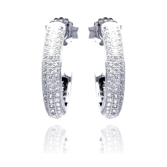 Silver 925 Rhodium Plated Micro Pave Clear Round CZ Hoop Earrings - ACE00056 | Silver Palace Inc.