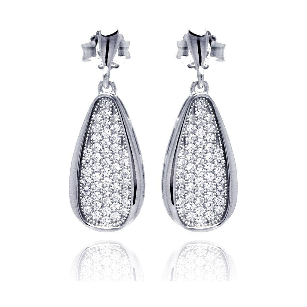 Silver 925 Rhodium Plated Micro Pave Clear Teardrop CZ Dangling Stud Earrings - ACE00057 | Silver Palace Inc.