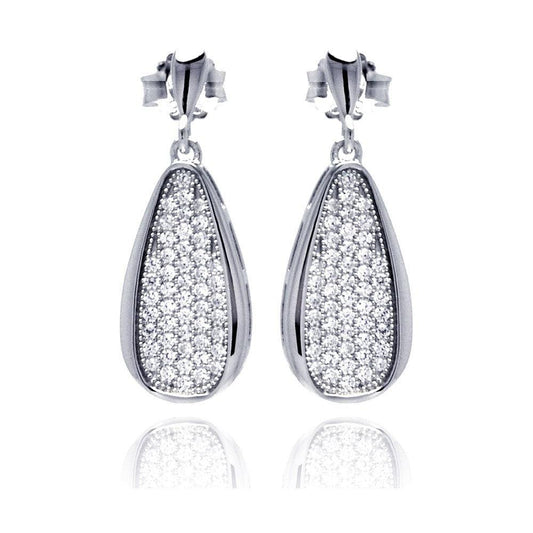 Silver 925 Rhodium Plated Micro Pave Clear Teardrop CZ Dangling Stud Earrings - ACE00057 | Silver Palace Inc.