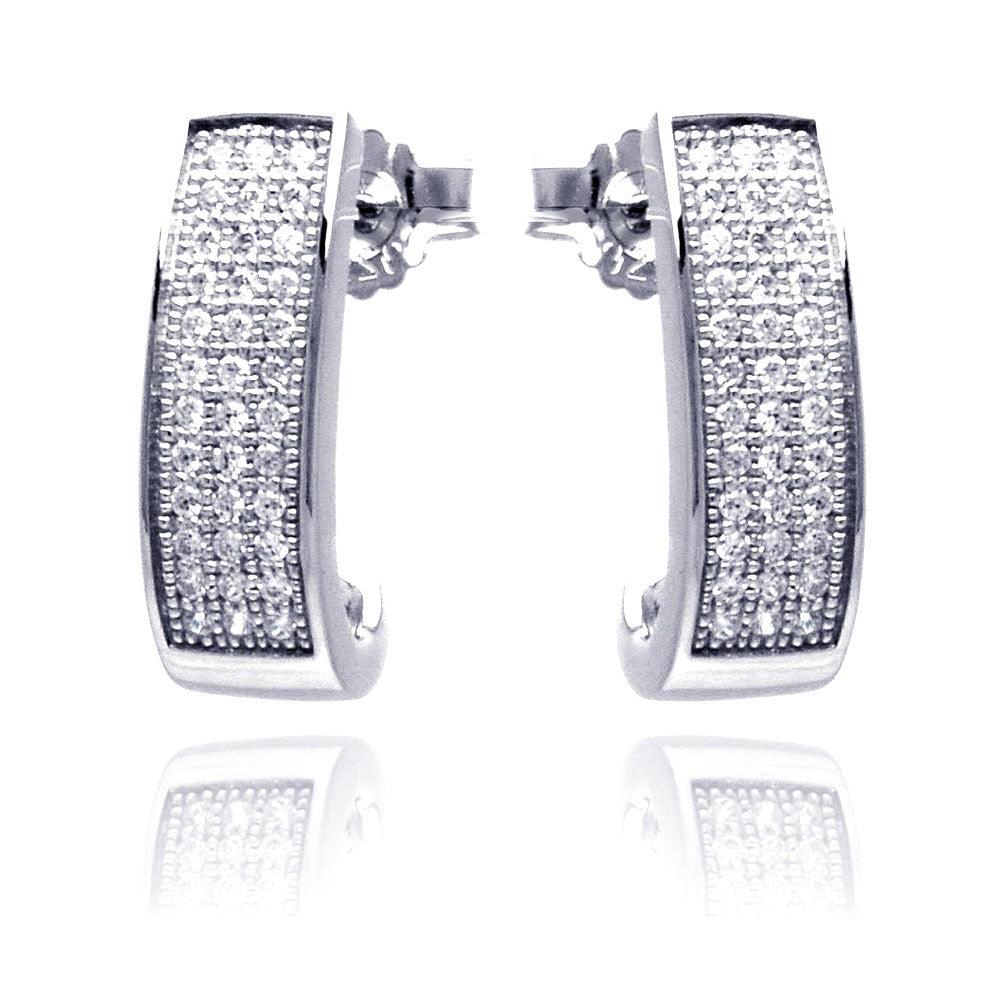 Silver 925 Rhodium Plated Micro Pave Clear Round Rectangle CZ Stud Earrings - ACE00058 | Silver Palace Inc.