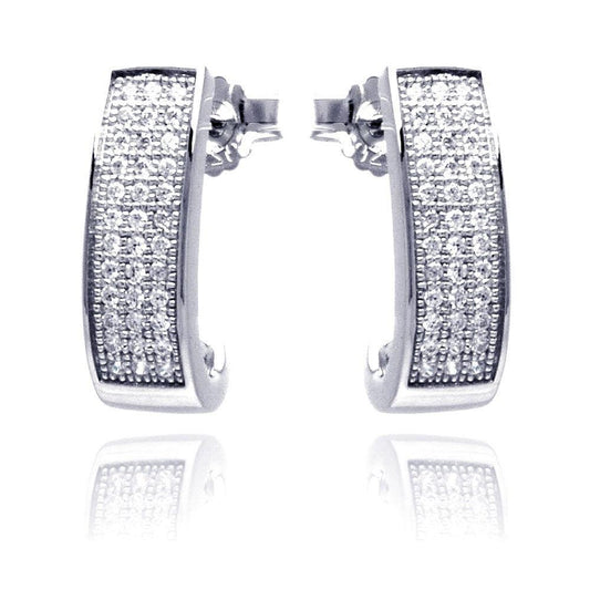 Silver 925 Rhodium Plated Micro Pave Clear Round Rectangle CZ Stud Earrings - ACE00058 | Silver Palace Inc.