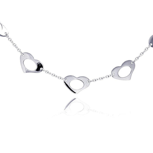 Closeout-Silver 925 Rhodium Plated Open Multi Heart Pendant Necklace - BGN00020 | Silver Palace Inc.