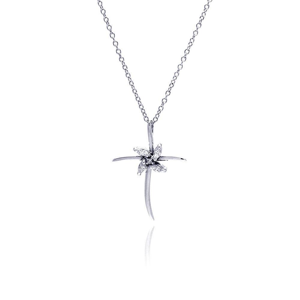 Closeout-Silver 925 Clear CZ Rhodium Plated Cross Pendant Necklace - BGP00077 | Silver Palace Inc.