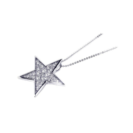 Closeout-Silver 925 Clear CZ Rhodium Plated Star Pendant Necklace - BGP00090 | Silver Palace Inc.