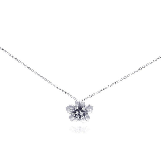Silver 925 Rhodium Plated Flower CZ Necklace - BGP00189 | Silver Palace Inc.