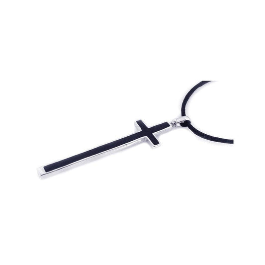 Closeout-Silver 925 Rhodium Black Cross CZ Necklace - BGP00199 | Silver Palace Inc.