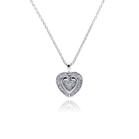 Silver 925 Rhodium Heart CZ Necklace - BGP00227 | Silver Palace Inc.