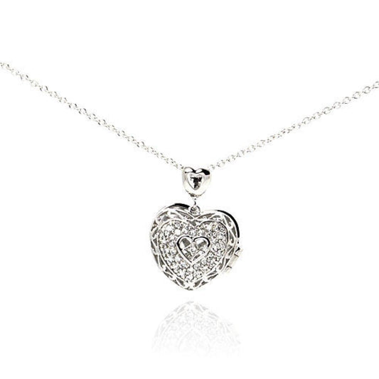 Silver 925 Rhodium Plated Heart CZ Necklace - BGP00229 | Silver Palace Inc.