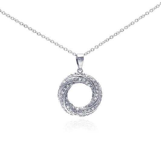 Silver 925 Rhodium Plated Open Circle CZ Dangling Necklace - BGP00265CLR | Silver Palace Inc.