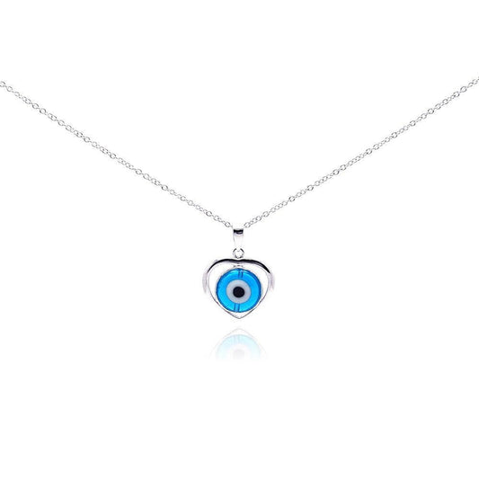 Silver 925 Rhodium Plated Open Heart Evil Eye CZ Necklace -  BGP00270 | Silver Palace Inc.