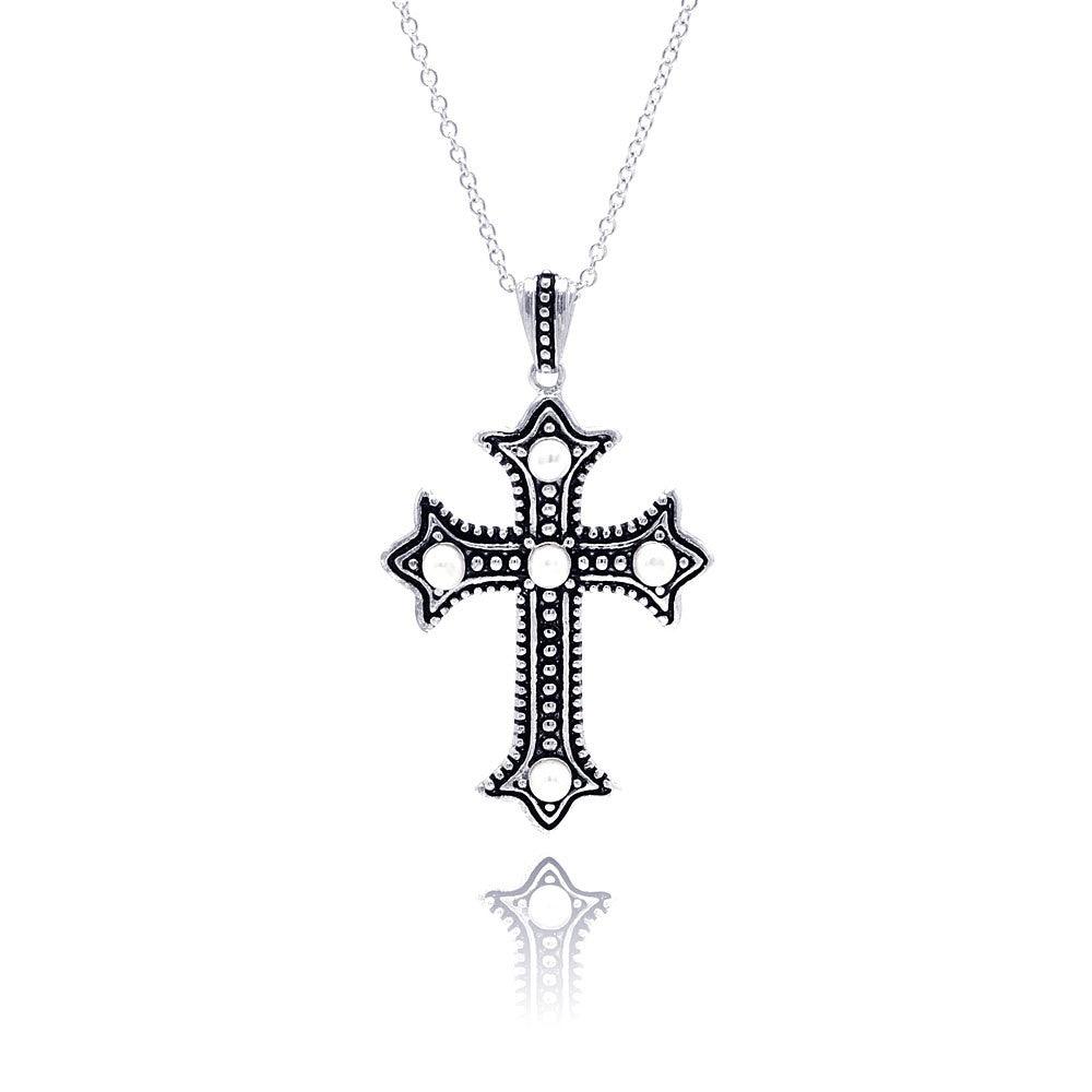 Closeout-Silver 925 Black Rhodium Plated Cross CZ Necklace - BGP00305 | Silver Palace Inc.