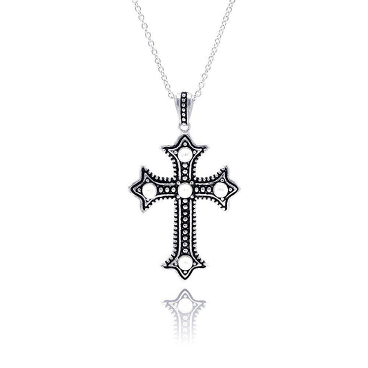 Closeout-Silver 925 Black Rhodium Plated Cross CZ Necklace - BGP00305 | Silver Palace Inc.