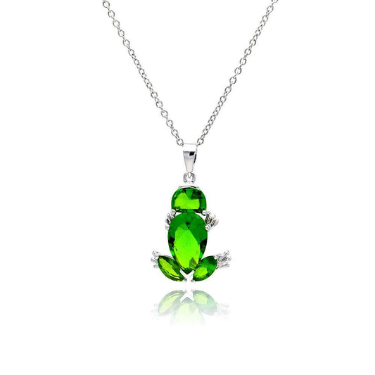 Silver 925 Rhodium Plated Green Frog CZ Necklace - BGP00332 | Silver Palace Inc.