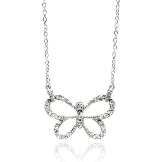 Silver 925 Rhodium Plated Open Butterfly CZ Necklace - BGP00427 | Silver Palace Inc.