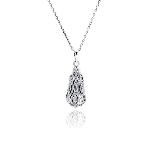 Closeout-Silver 925 Rhodium Plated Pear Shape CZ Necklace - BGP00440 | Silver Palace Inc.