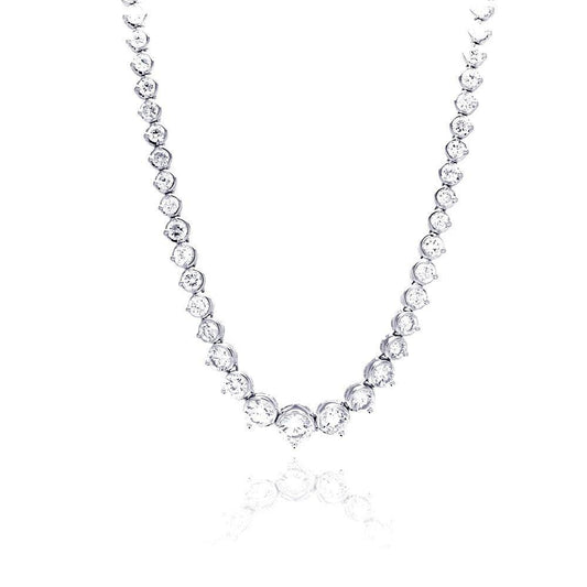 Silver 925 Rhodium Plated Chain CZ Tennis Necklace - BGP00451 | Silver Palace Inc.