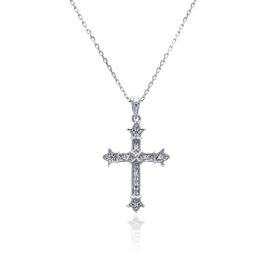 Silver 925 Rhodium Plated Cross CZ Necklace - BGP00480 | Silver Palace Inc.