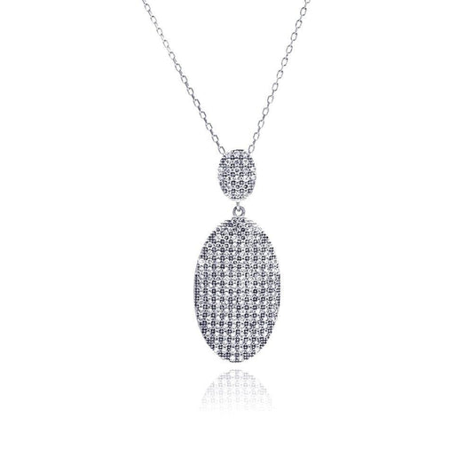 Silver 925 Rhodium Plated Hanging Oval CZ Necklace - BGP00490 | Silver Palace Inc.