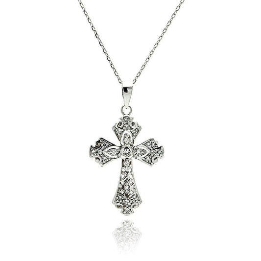 Silver 925 Rhodium Plated Cross CZ Necklace - BGP00508 | Silver Palace Inc.