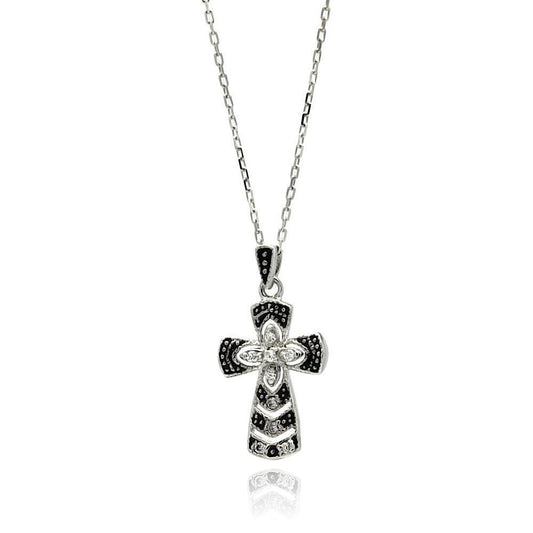Silver 925 Rhodium Plated Black Stripes CZ Necklace - BGP00525 | Silver Palace Inc.