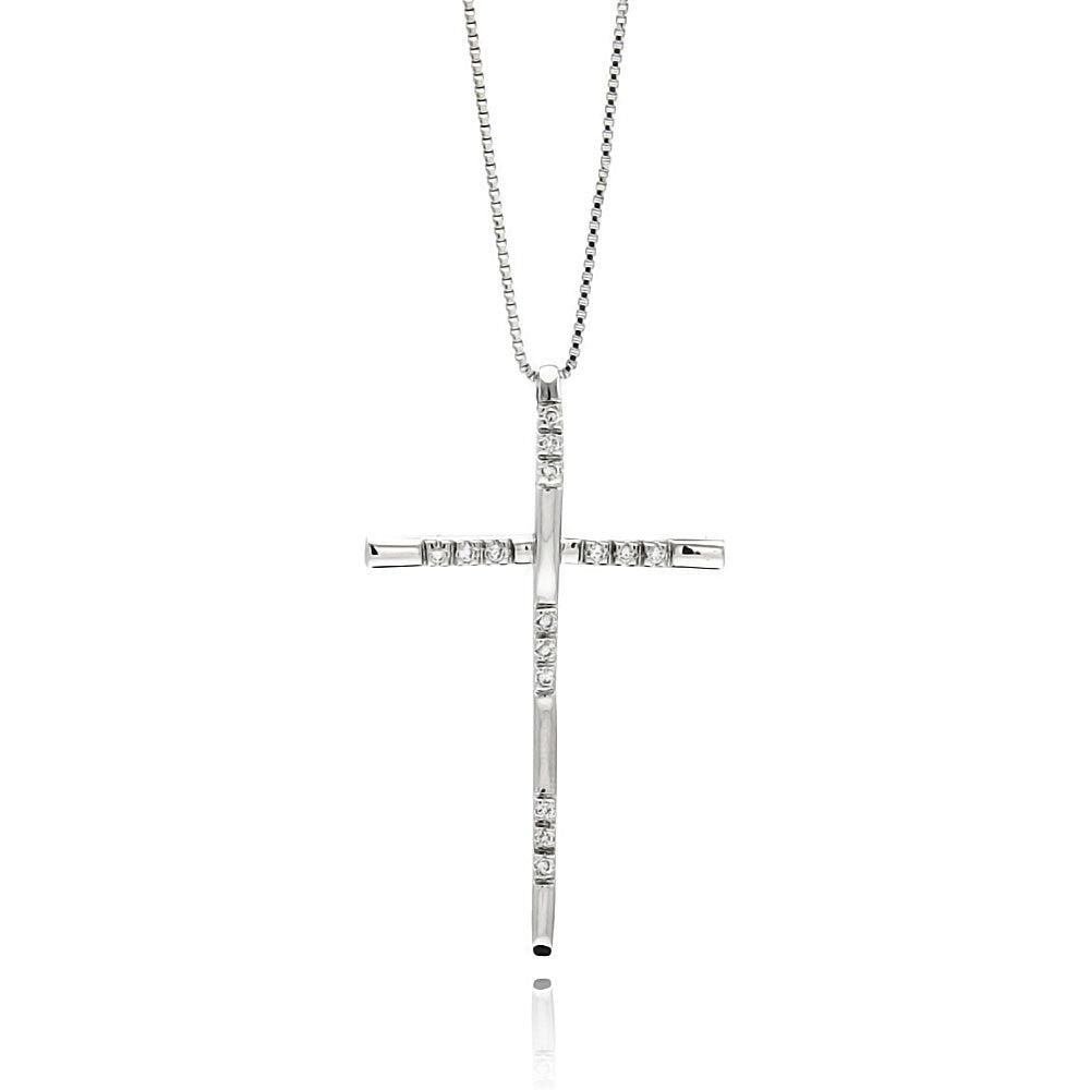 Silver 925 Rhodium Plated Cross CZ Necklace - BGP00526 | Silver Palace Inc.