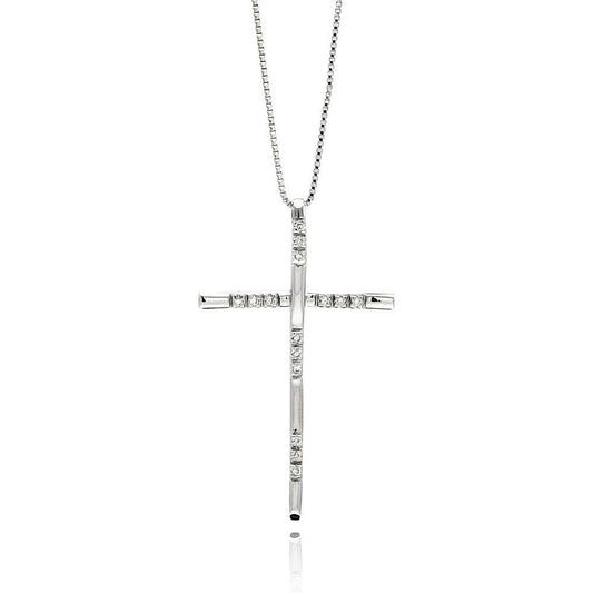 Silver 925 Rhodium Plated Cross CZ Necklace - BGP00526 | Silver Palace Inc.