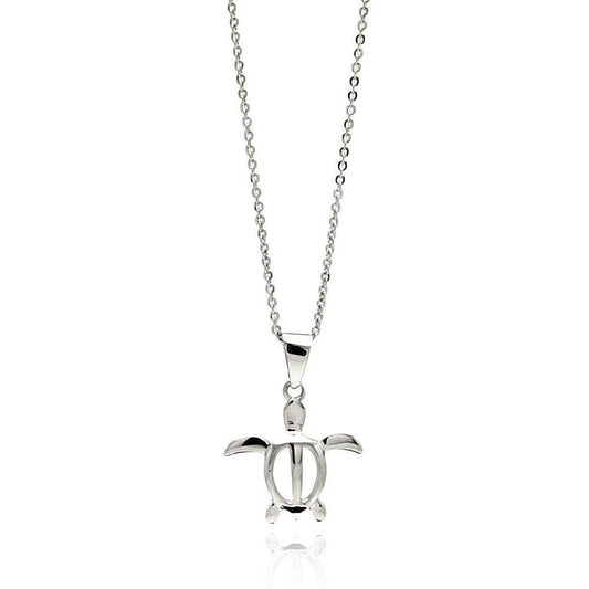 Silver 925 Rhodium Plated Open Turtle CZ Necklace - BGP00533 | Silver Palace Inc.