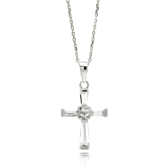 Silver 925 Rhodium Plated Cross CZ Necklace - BGP00549 | Silver Palace Inc.