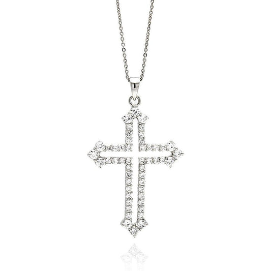 Silver 925 Rhodium Plated Open Cross CZ Necklace - BGP00563 | Silver Palace Inc.