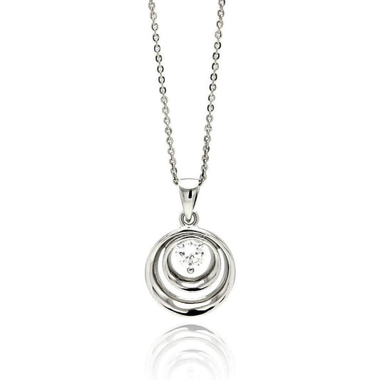 Silver 925 Rhodium Plated Double Open Circle Center CZ Necklace - BGP00567 | Silver Palace Inc.