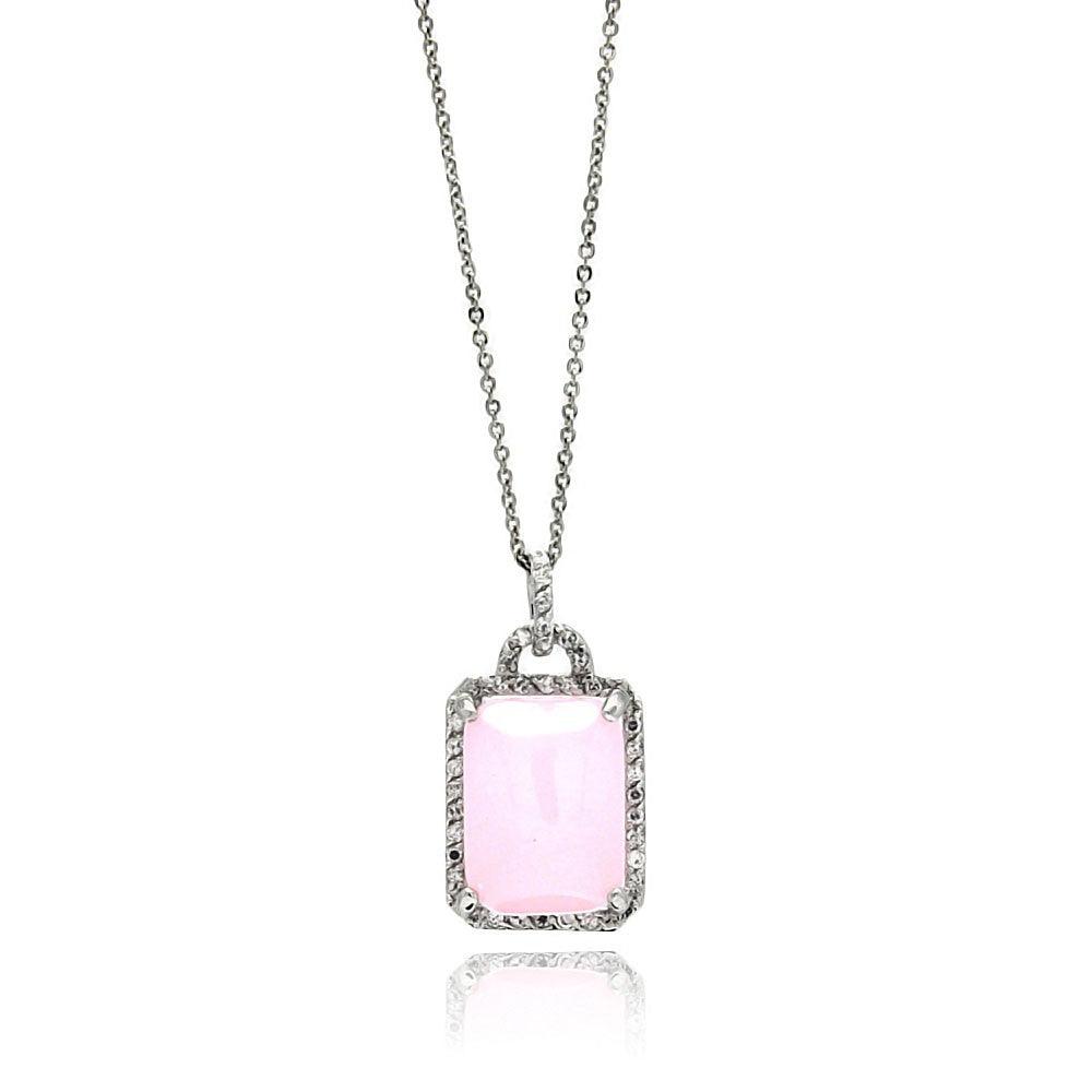 Closeout-Silver 925 Rhodium Plated Pink Square CZ Necklace - BGP00571 | Silver Palace Inc.