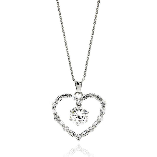 Silver 925 Rhodium Plated Open Heart Center CZ Necklace - BGP00608 | Silver Palace Inc.