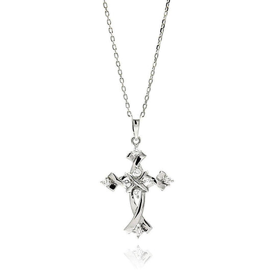 Silver 925 Rhodium Plated Cross CZ Necklace - BGP00615 | Silver Palace Inc.