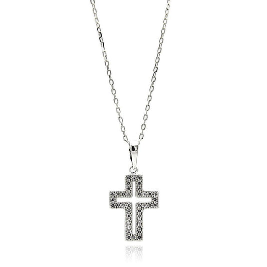 Silver 925 Rhodium Plated Open Cross CZ Necklace - BGP00621 | Silver Palace Inc.