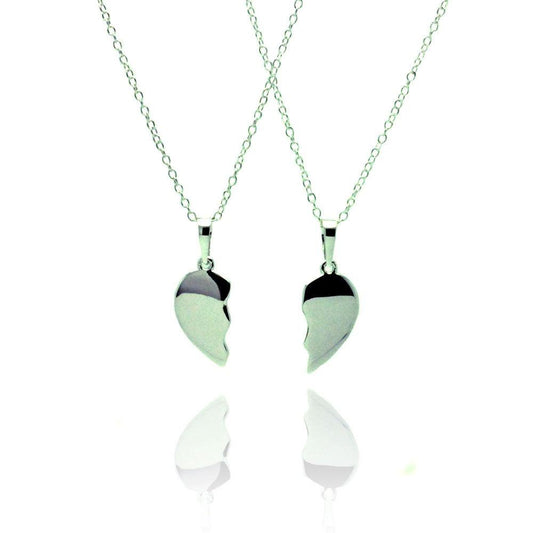 Silver 925 Rhodium Plated Broken Heart Piece Necklace - BGP00770 | Silver Palace Inc.